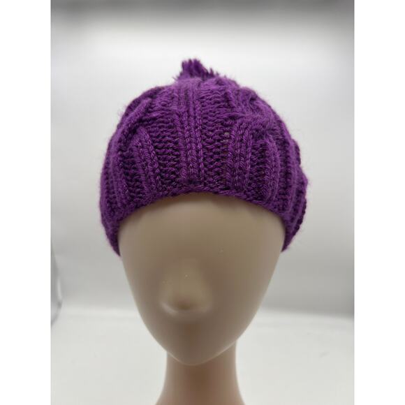Cable Knit Woven Chunky Purple Beanie Knit Pom Pom Winter Hat Boho Outdoors XS - Picture 2 of 9